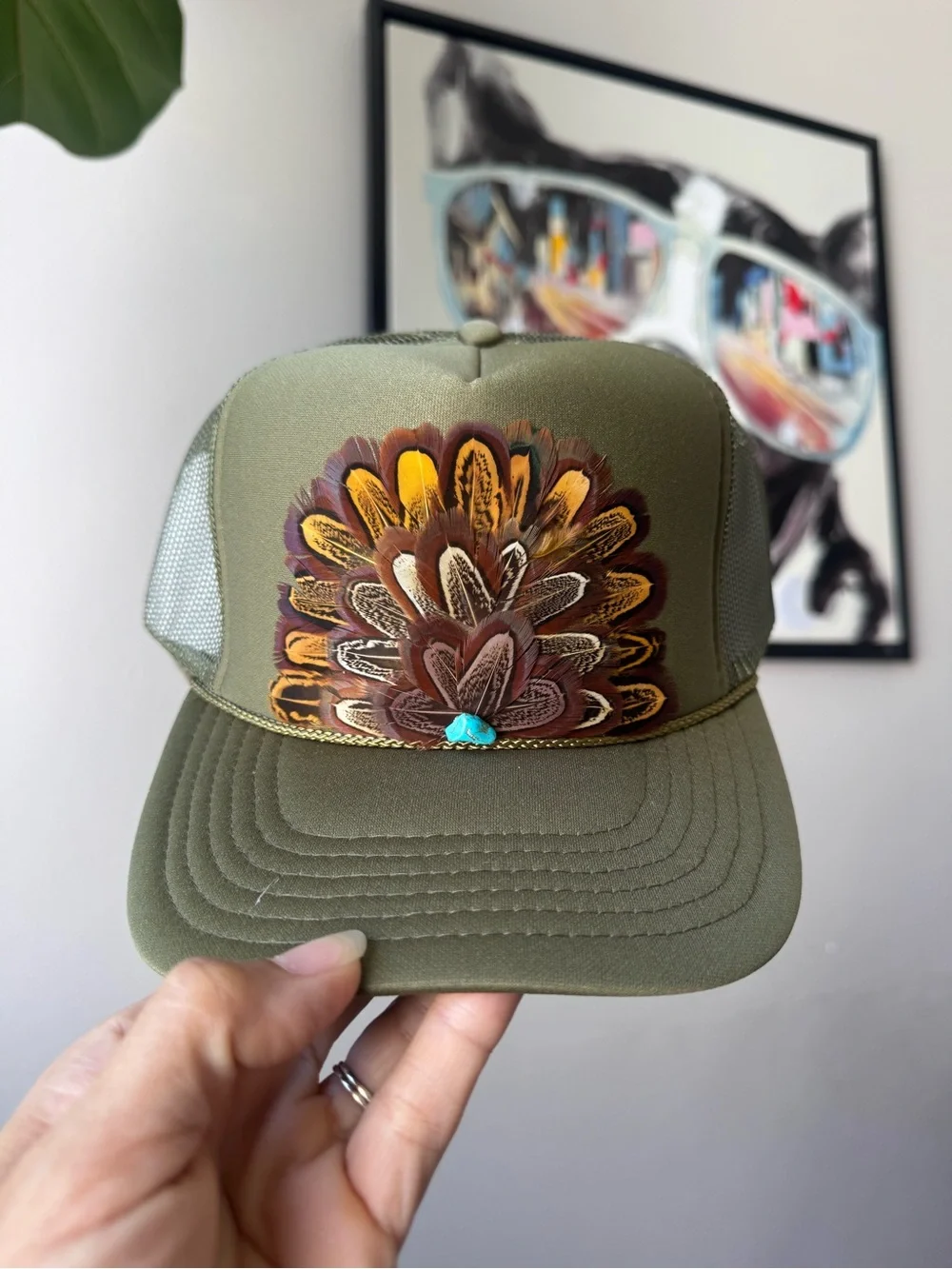 F4 Boho Feather Trucker Hat
